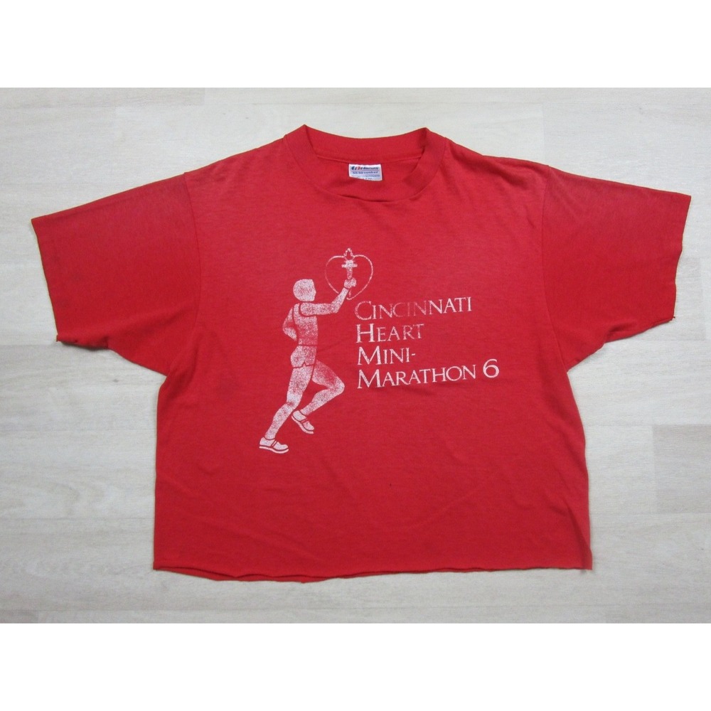 Vintage 80s Cincinnati Heart Mini Marathon (S/M) Single Stitch Ohio CROPPED